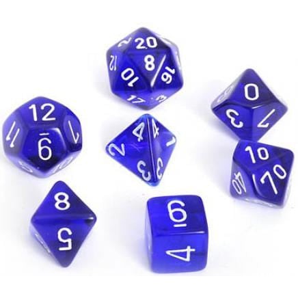 7 Polyhedral Dice Set Translucent Blue with White - CHX23076