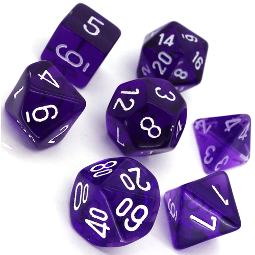 7 Polyhedral Dice Set Translucent Purple with White - CHX23077