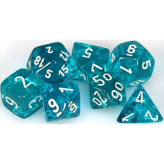 7 Polyhedral Dice Set Translucent Teal with White - CHX23085