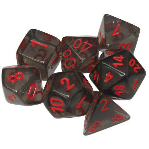 7 Polyhedral Dice Set Translucent Smoke / Red - CHX23088