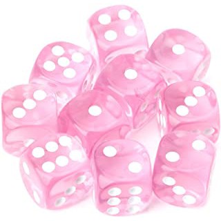 12 D6 Translucent 16mm Dice Pink w/white - CHX23614