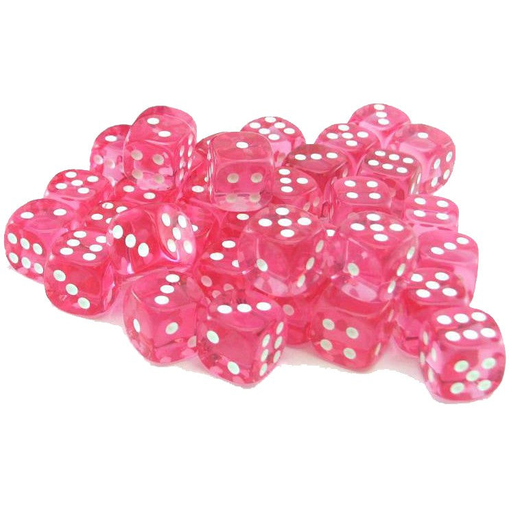 36 D6 Translucent 16mm Dice Pink / White - CHX23814