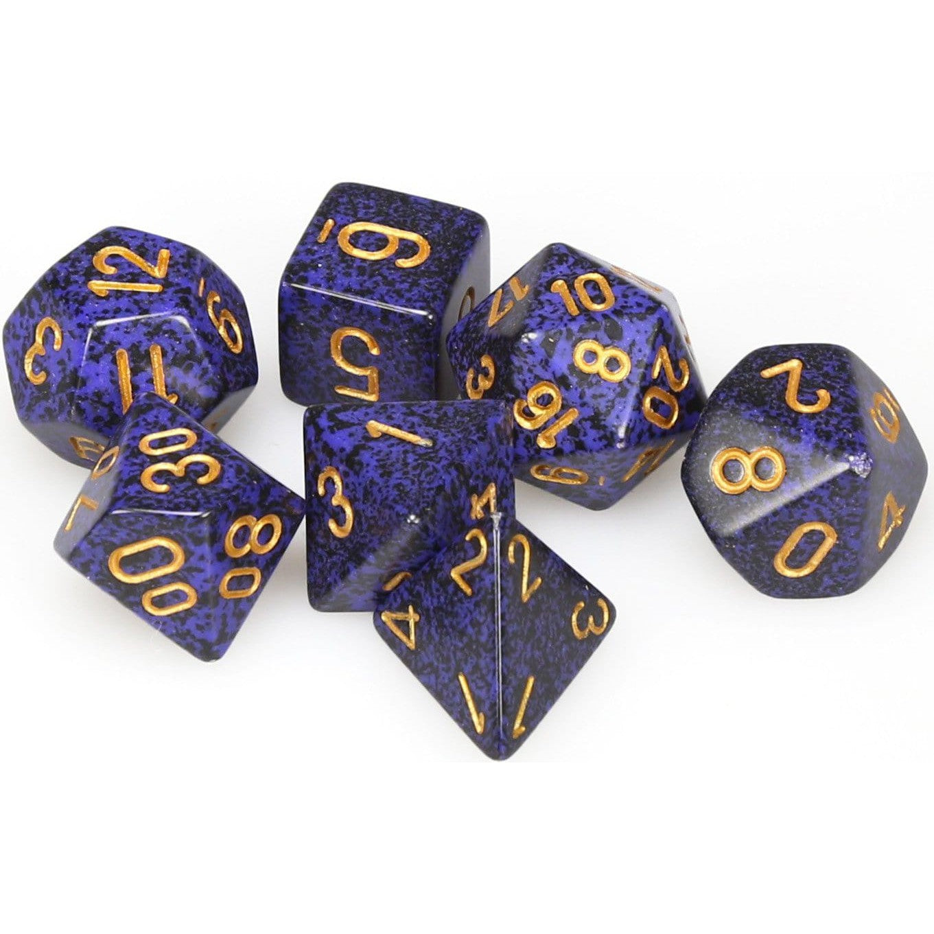 7 Polyhedral Dice Set Speckled Golden Cobalt - CHX25337