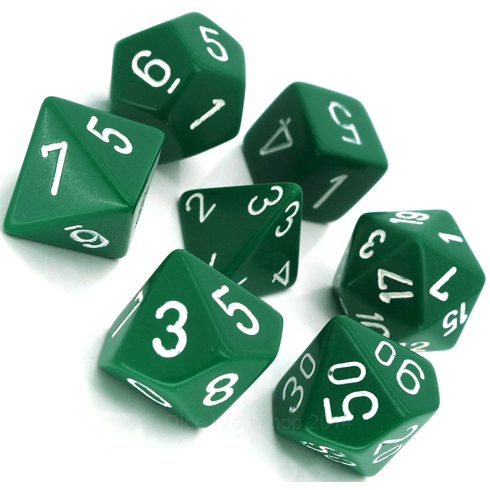 7 Polyhedral Dice Set Opaque Green / White - CHX25405