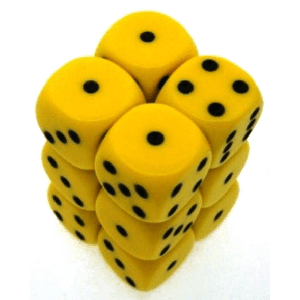 12 D6 Opaque 16mm Dice Yellow w/black - CHX25602 - Abyss Game Store