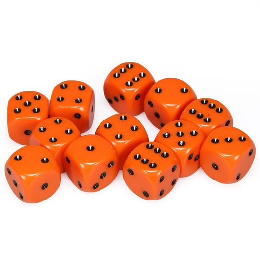 12 D6 Opaque 16mm Dice Orange w/black - CHX25603 - Abyss Game Store