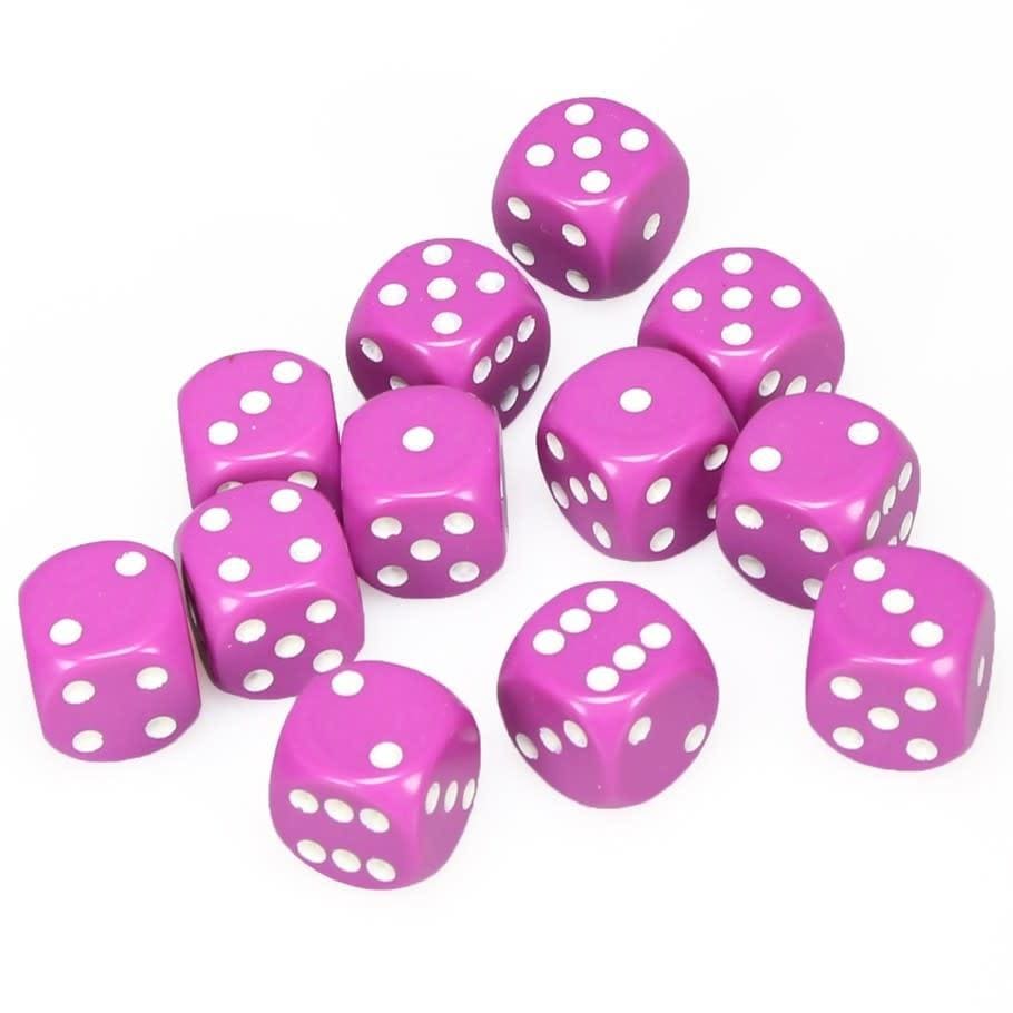 12 D6 Opaque 16mm Dice Light Purple w/white - CHX25627 - Abyss Game Store