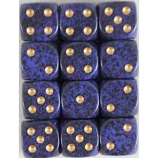 12 D6 Speckeld 16mm Dice Golden Cobalt - CHX25737 - Abyss Game Store