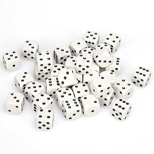 36 D6 Opaque 12mm Dice White w/black - CHX25801