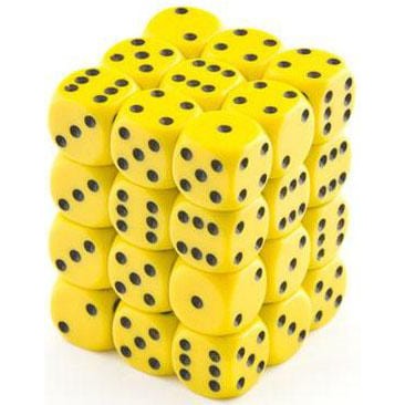 36 D6 Opaque 12mm Dice Yellow w/black - CHX25802