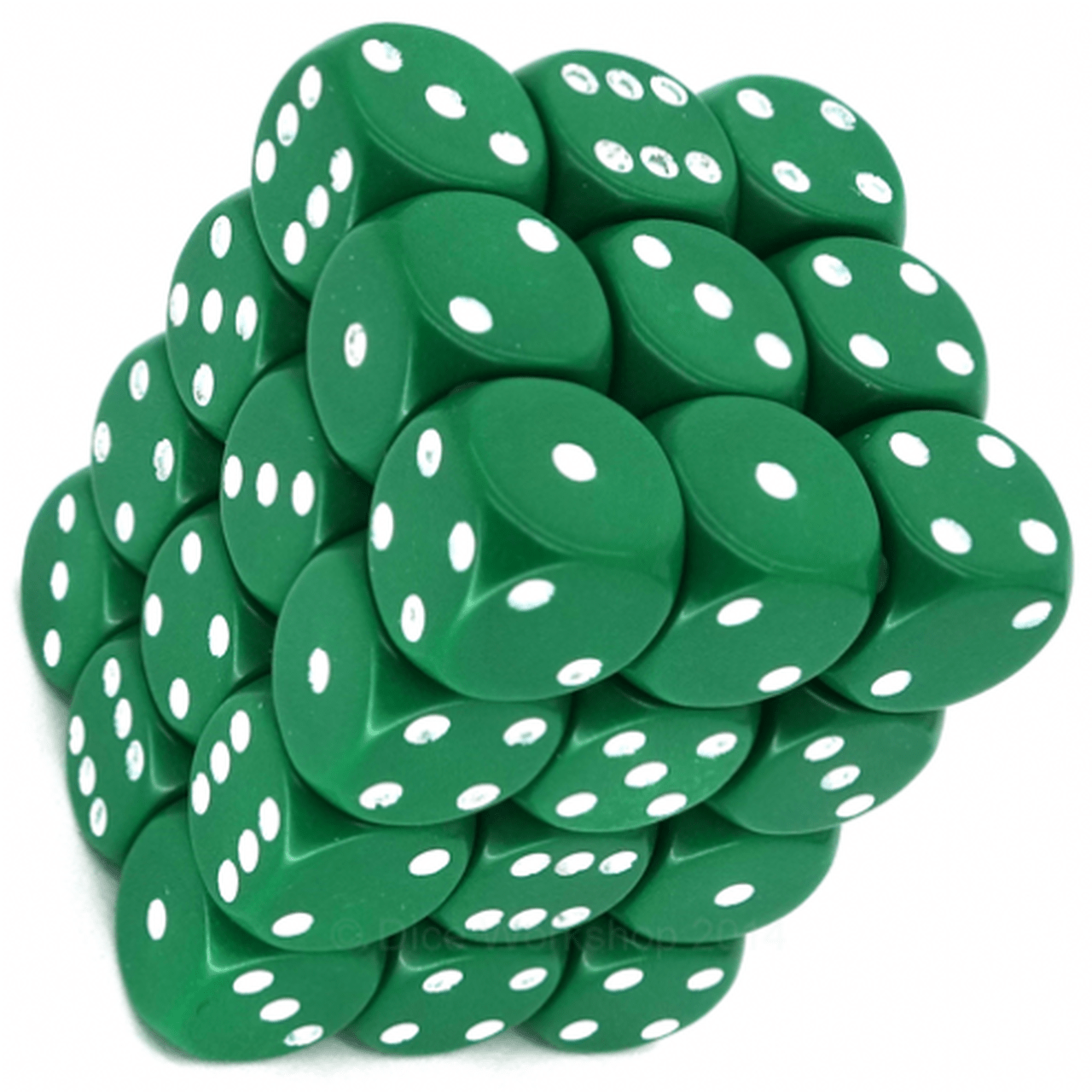 36 D6 Opaque 12mm Dice Green w/white - CHX25805