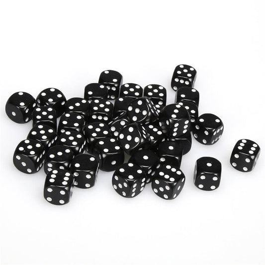 36 D6 Opaque 12mm Dice Black w/White - CHX25808