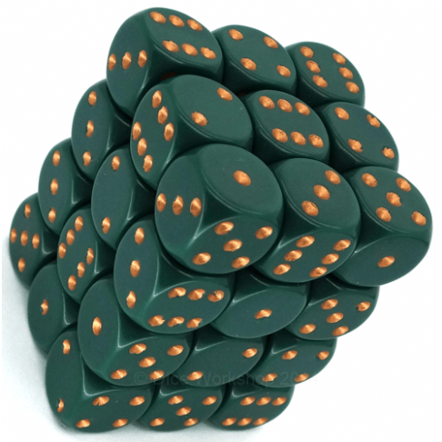 36 D6 Opaque 12mm Dice Dusty Green /copper - CHX25815