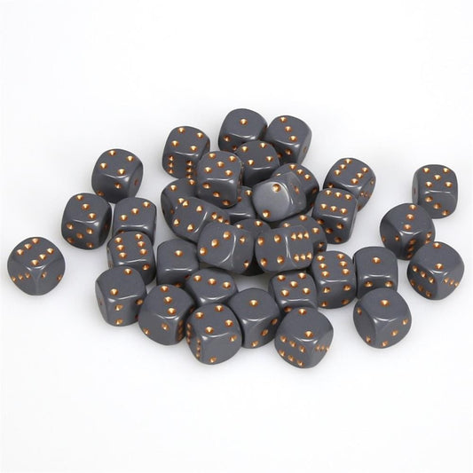 36 D6 Opaque 12mm Dice Grey w/Copper - CHX25820