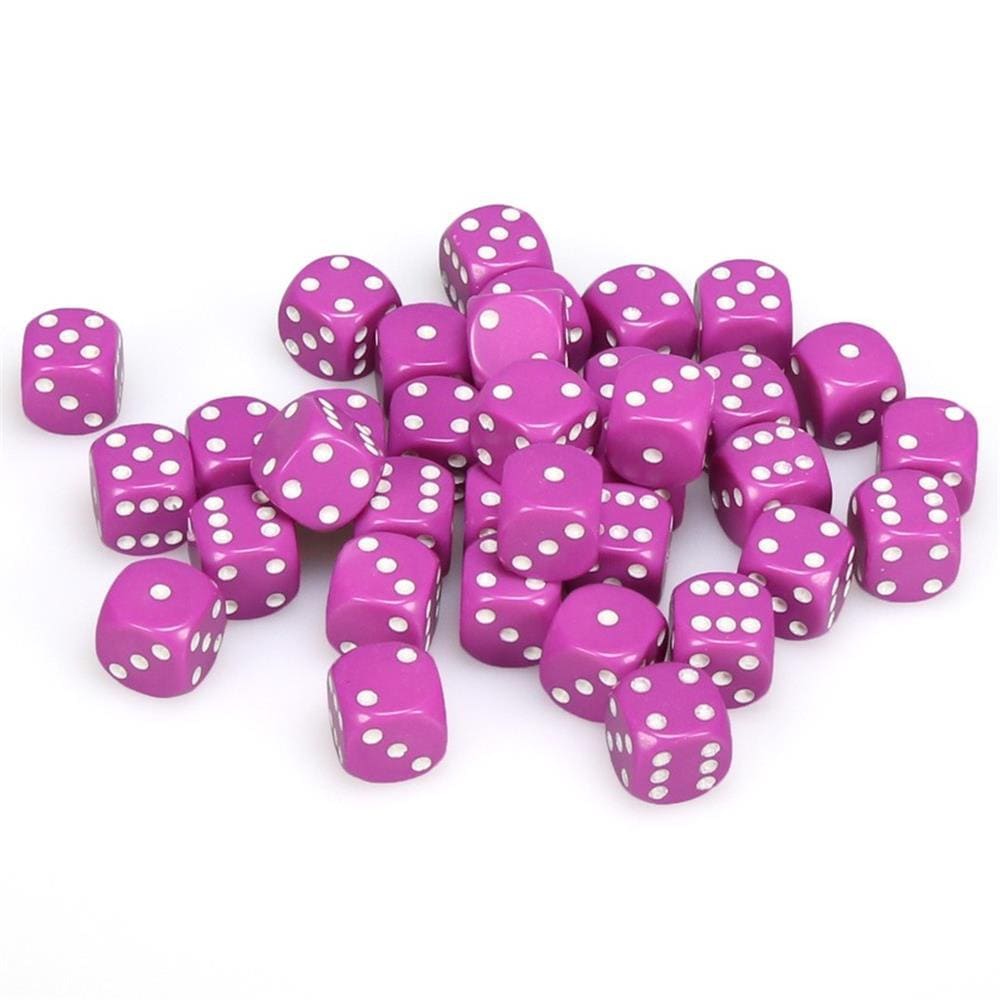 36 D6 Opaque 12mm Dice Light Purple w/White - CHX25827