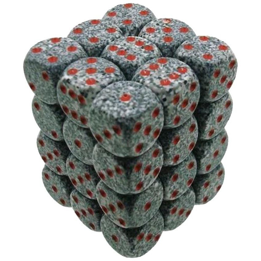 36 D6 Speckled 16mm Dice Granite w/Red - CHX25920