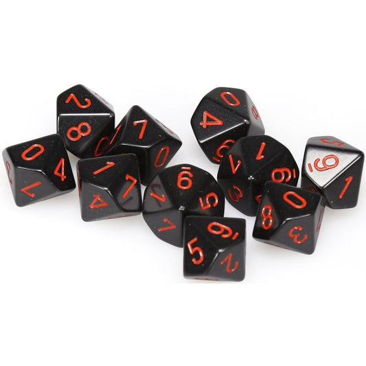 10 D10 Opaque Dice Black with Red - CHX26218 - Abyss Game Store