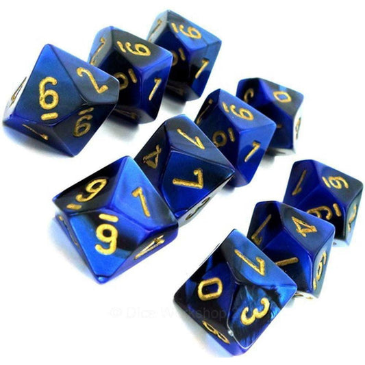 10 D10 Gemini Dice Black-Blue with Gold - CHX26235 - Abyss Game Store