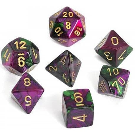 7 Polyhedral Dice Set Gemini Green-Purple / Gold - CHX26434