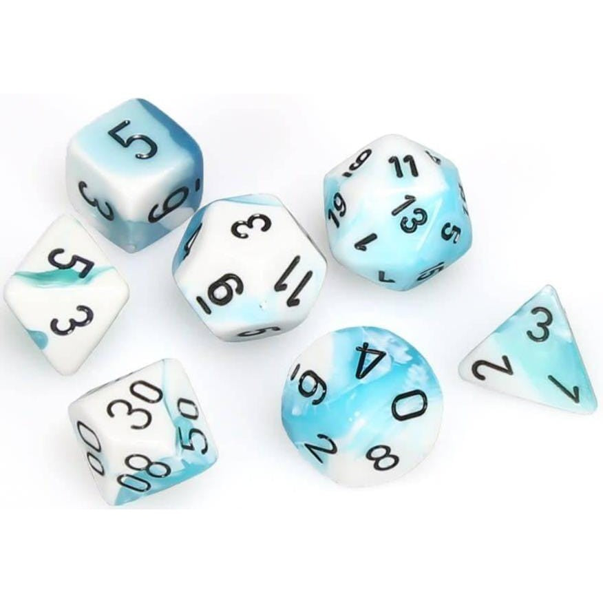 7 Polyhedral Dice Set Gemini Teal-White w/Black - CHX26444