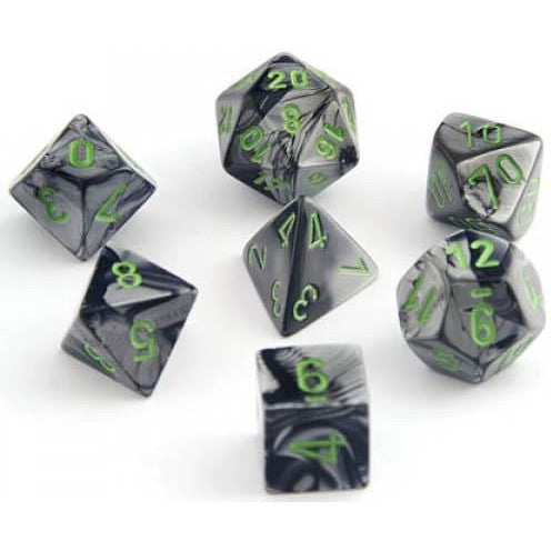 7 Polyhedral Dice Set Gemini Black-Grey with Green - CHX26445