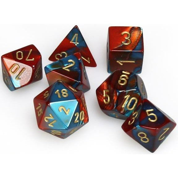 7 Polyhedral Dice Set Gemini Red-Teal w/Gold - CHX26462