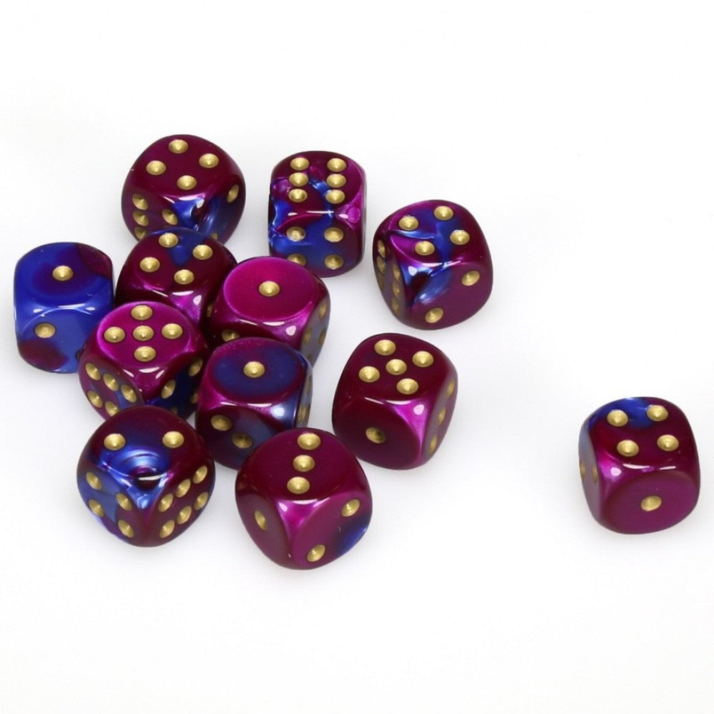 12 D6 Gemini 16mm Dice Blue-Purple/gold - CHX26628