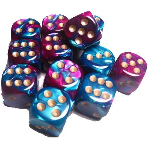 12 D6 Gemini 16mm Dice Purple-Teal w/gold - CHX26649 - Abyss Game Store