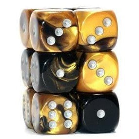 12 D6 Gemini 16mm Black-Gold w/Silver - CHX26651 - Abyss Game Store