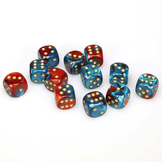 12 D6 Gemini 16mm Dice Red-Teal/gold - CHX26662