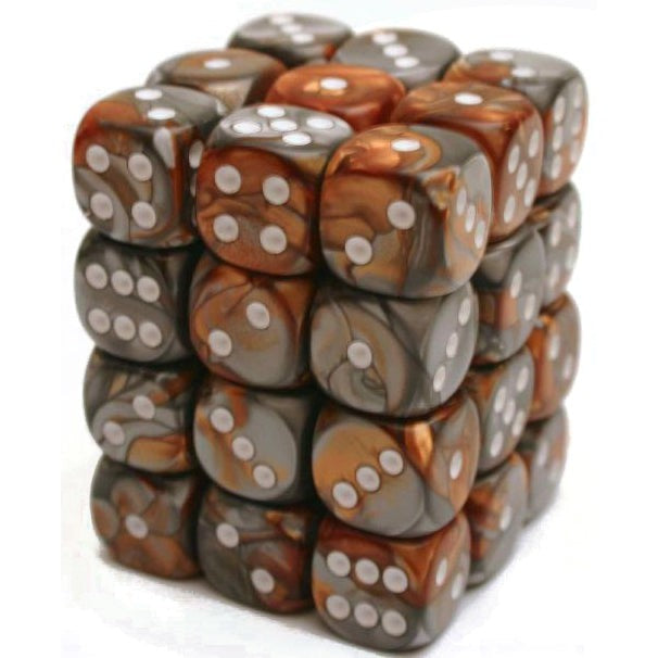 36 D6 Gemini 12mm Dice Copper-Steel w/white - CHX26824