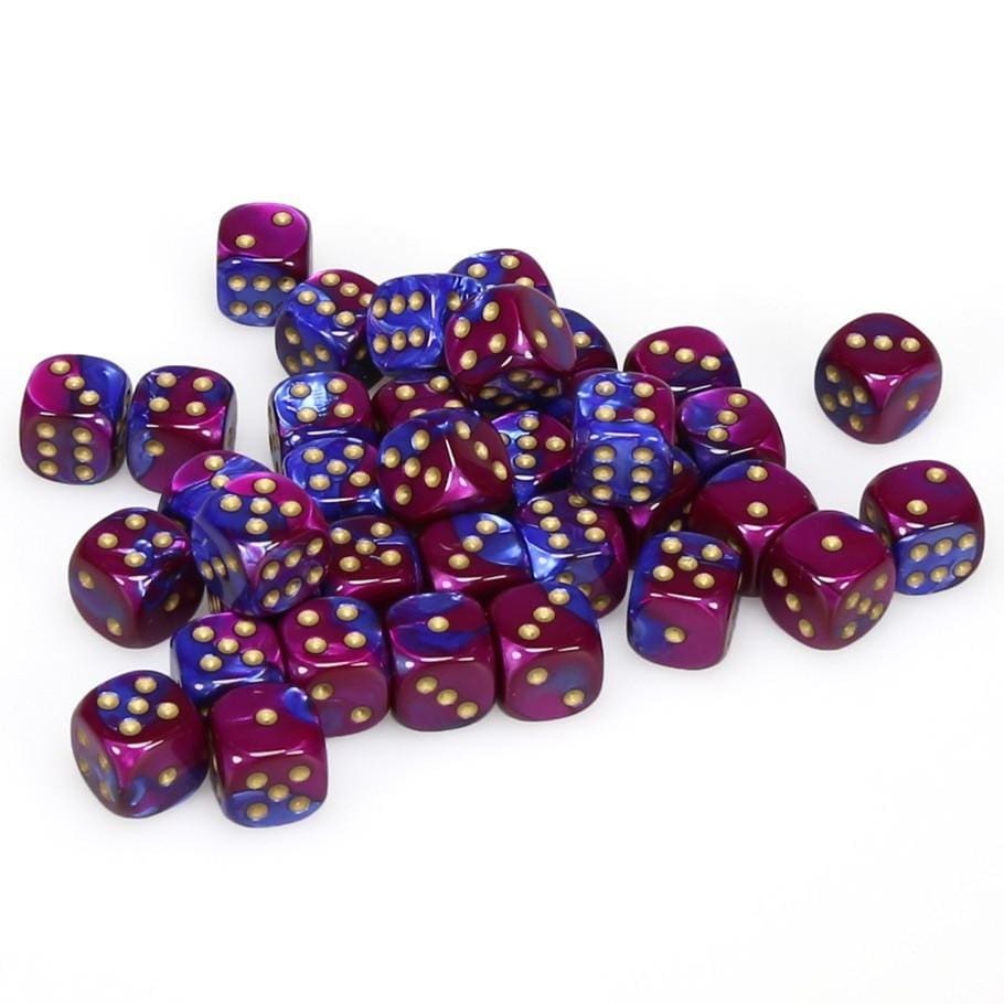 36 D6 Gemini 12mm Dice Blue-Purple w/gold - CHX26828