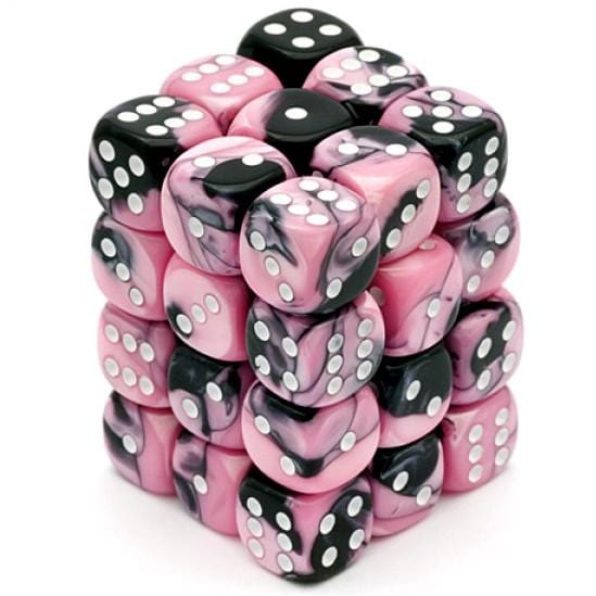 36 D6 Gemini 12mm Dice Black-Pink w/white - CHX26830