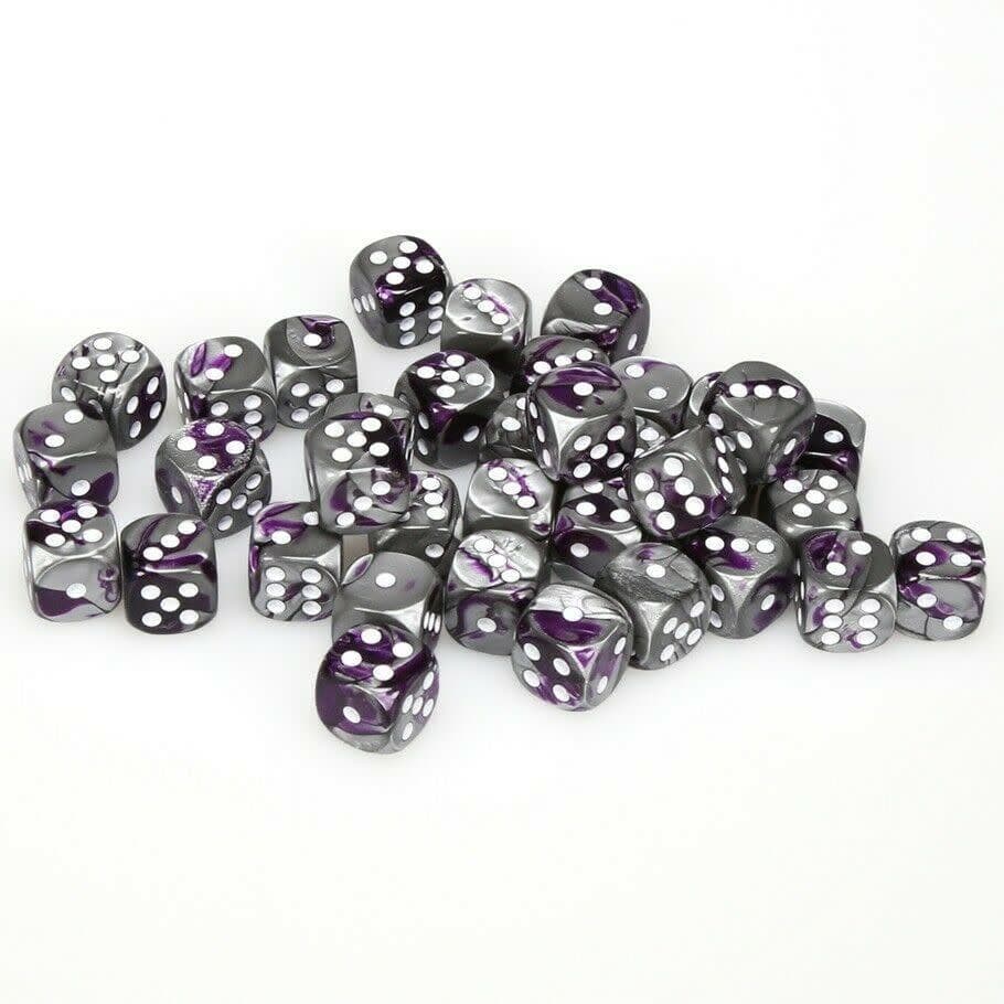 36 D6 Gemini 12mm Dice Purple-Steel /white Gemini - CHX26832