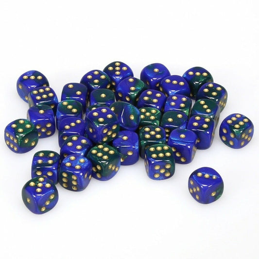 36 D6 Gemini 12mm Dice Blue Green w/Gold - CHX26836