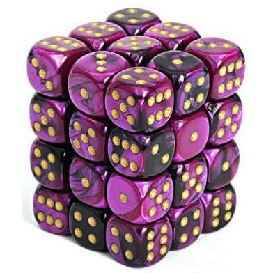 36 D6 Gemini 12mm Dice Black-Purple/Gold - CHX26840