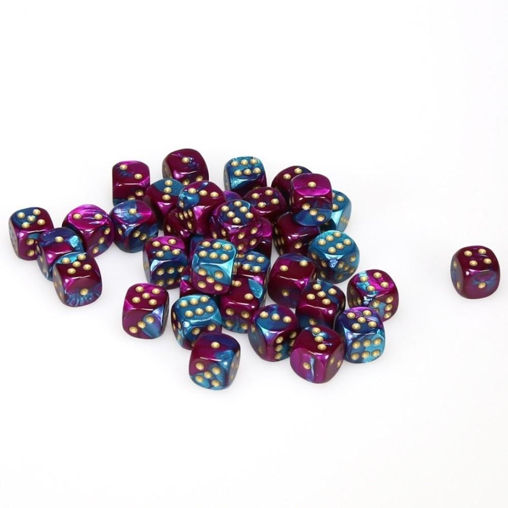 36 D6 Gemini 12mm Dice Purple Teal w/Gold - CHX26849