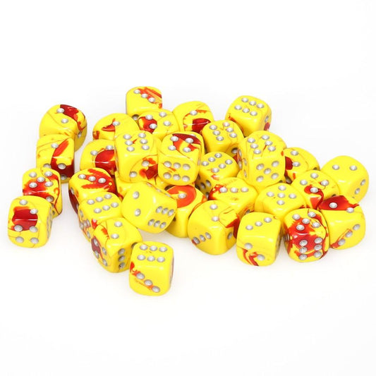 36 D6 Gemini 12mm Dice Red-Yellow w/silver - CHX26850