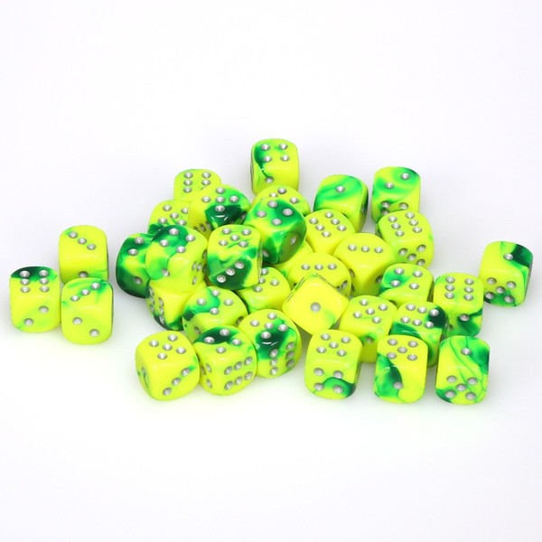 36 D6 Gemini 12mm Dice Green-Yellow/silver - CHX26854