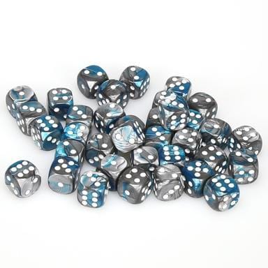 36 D6 Gemini 12mm Dice Steel-Teal / White - CHX26856