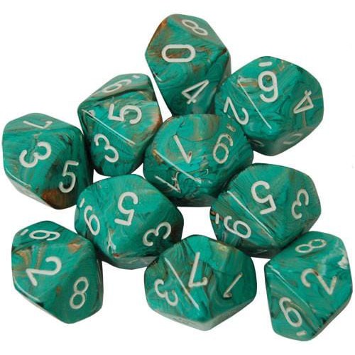 10 D10 Marble Dice Oxi-Copper with White - CHX27203 - Abyss Game Store