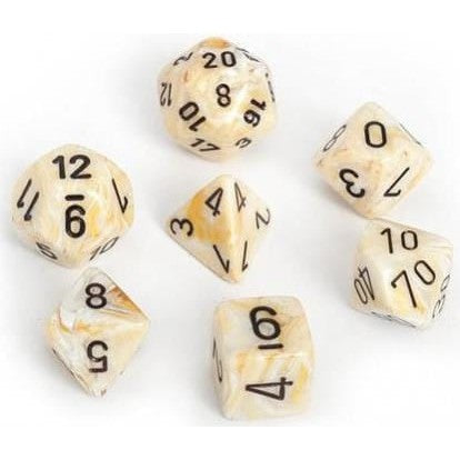 7 Polyhedral Dice Set Marble Ivory with Black - CHX27402