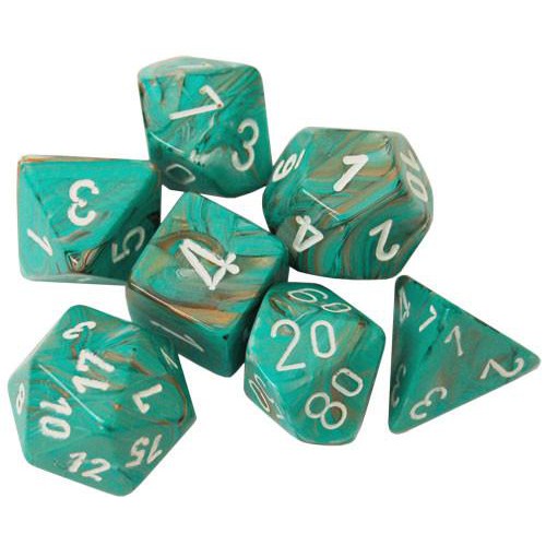 7 Polyhedral Dice Set Marble Oxi-Copper with White - CHX27403