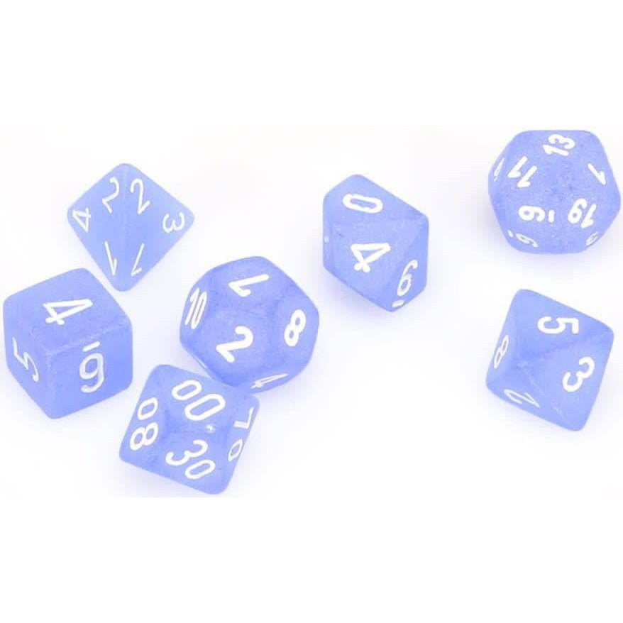 7 Polyhedral Dice Set Frosted Blue with white - CHX27406