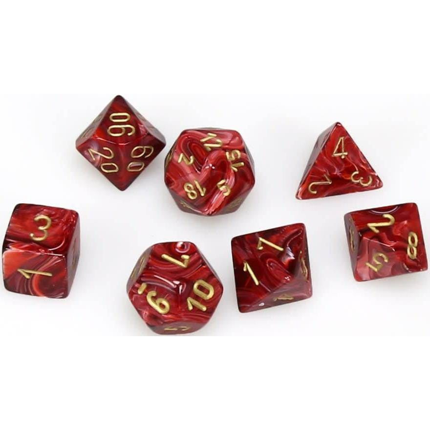 7 Polyhedral Dice Set Vortex Burgandy with gold - CHX27434