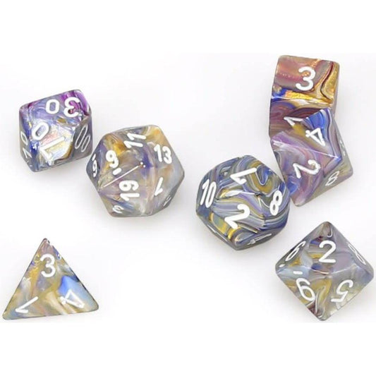 7 Polyhedral Dice Set Festive Carousel with white - CHX27440