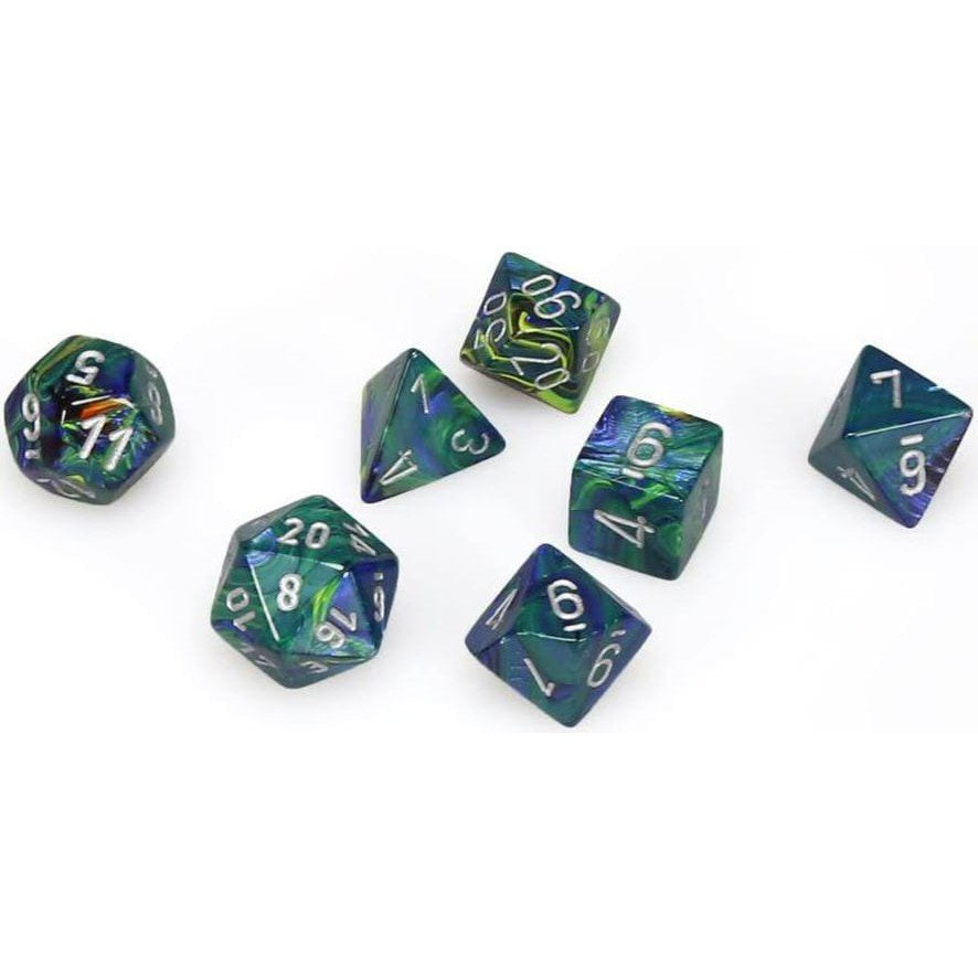 7 Polyhedral Dice Set Festive Green with silver - CHX27445