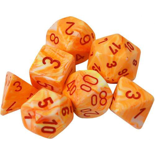 7 Polyhedral Dice Set Festive Sunburst with Red - CHX27453