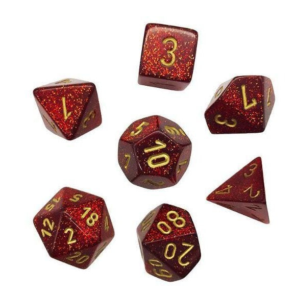 7 Polyhedral Dice Set Glitter Ruby Red and Gold - CHX27504