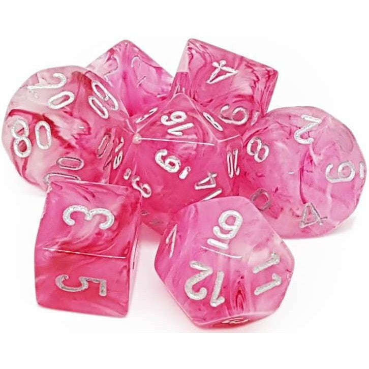 7 Polyhedral Dice Set Ghostly Glow Pink and Silver - CHX27524